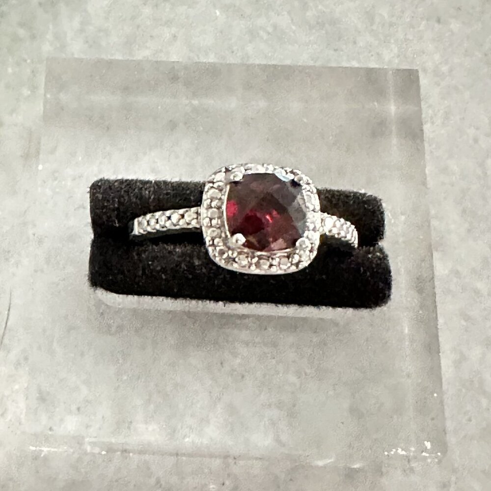2 Carat Cushion Cut Genuine Garnet and Halo Cz Ring In Sterling Silver Size 8